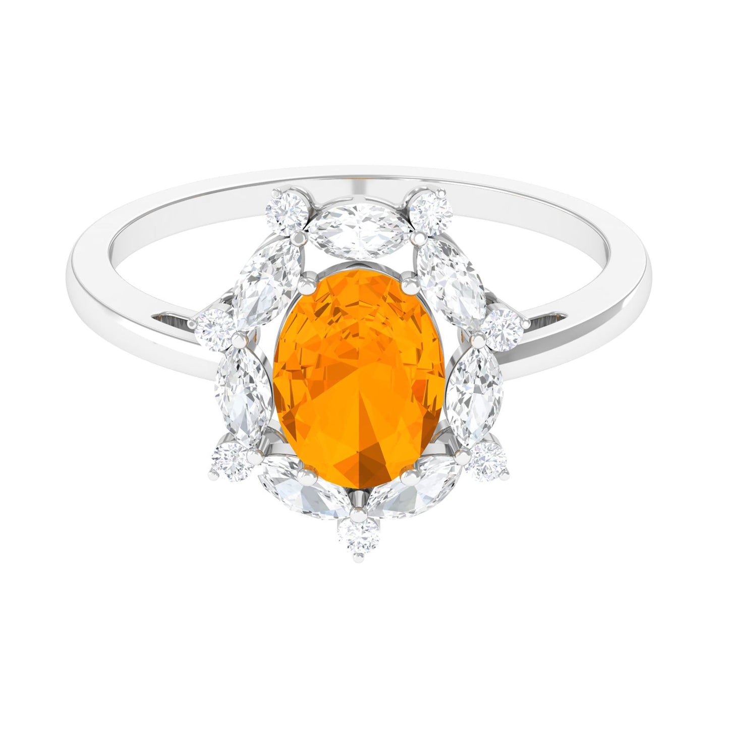 Natural 1 Carat Fire Opal Engagement Ring with Diamond Halo