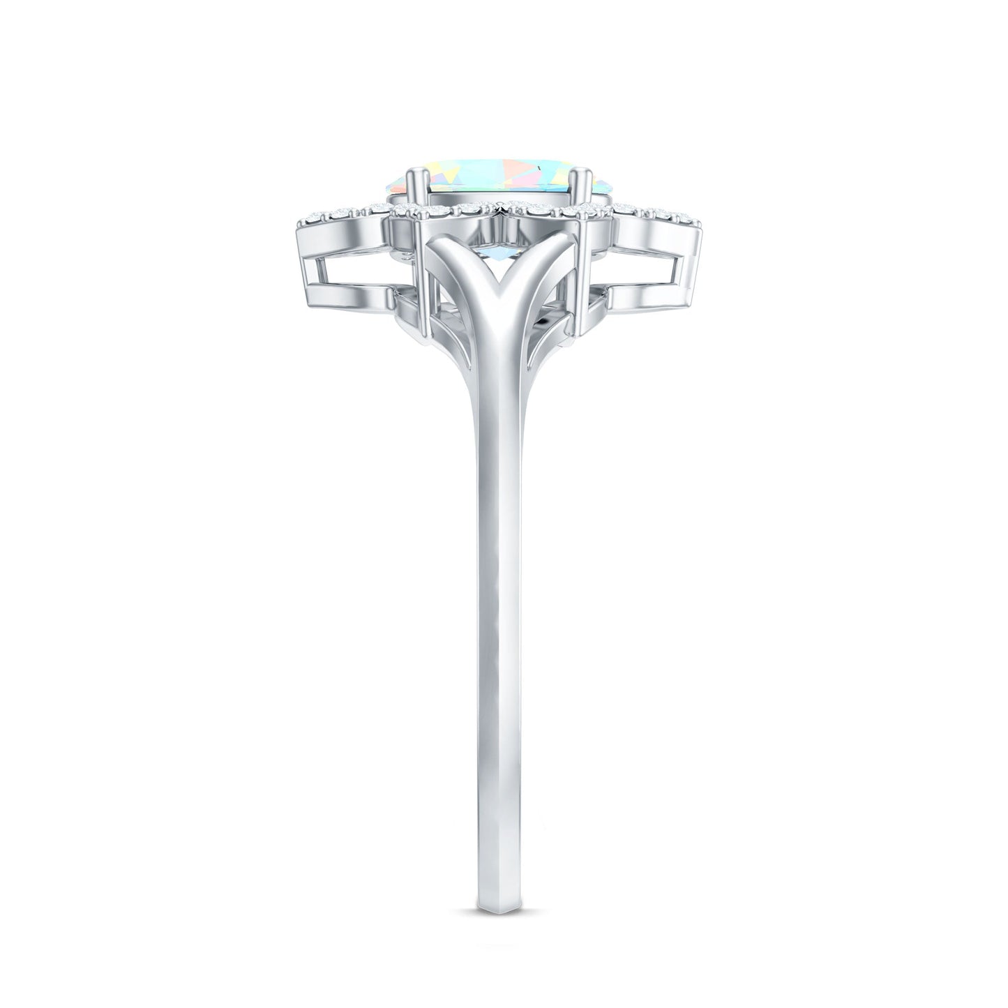 Real Oval Ethiopian Opal Diamond Flower Engagement Ring with Split Shank