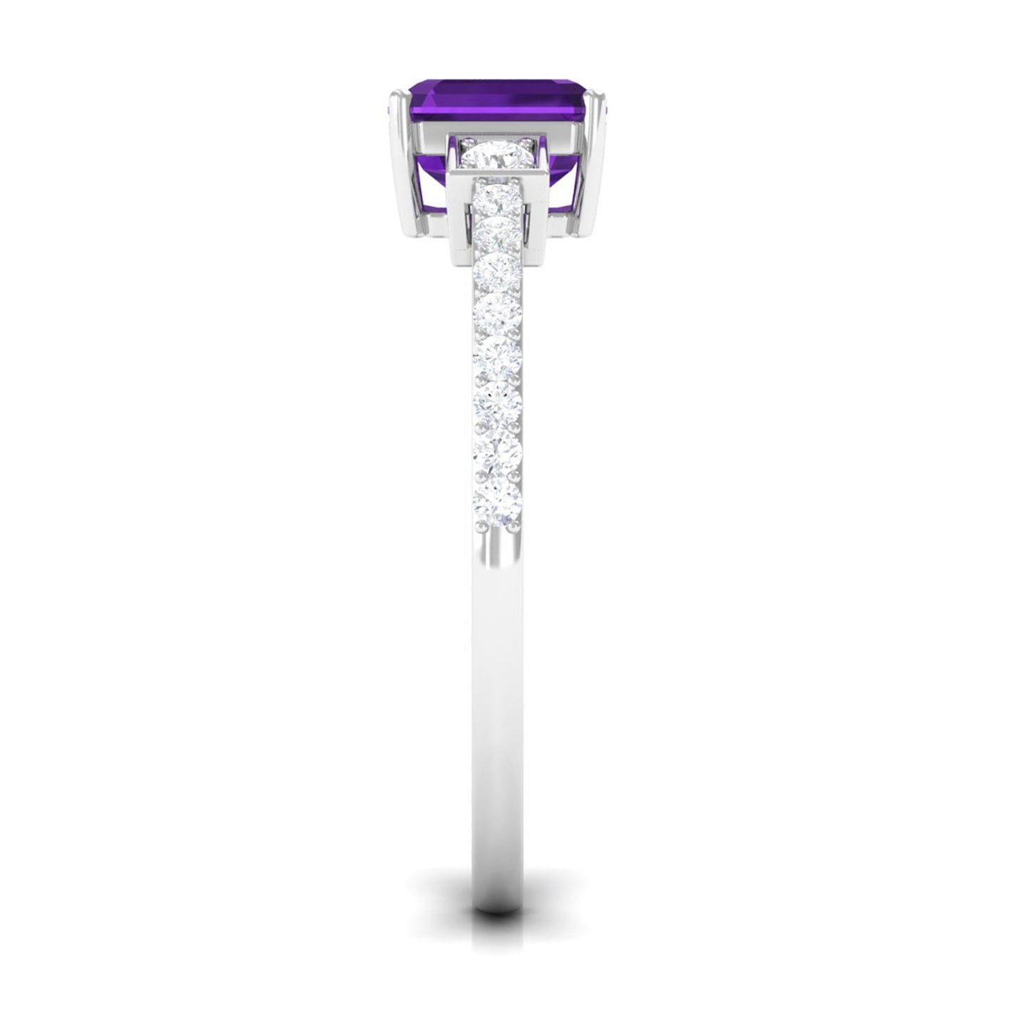 Genuine 3 Carat Amethyst Asscher Cut Engagement Ring with Diamond