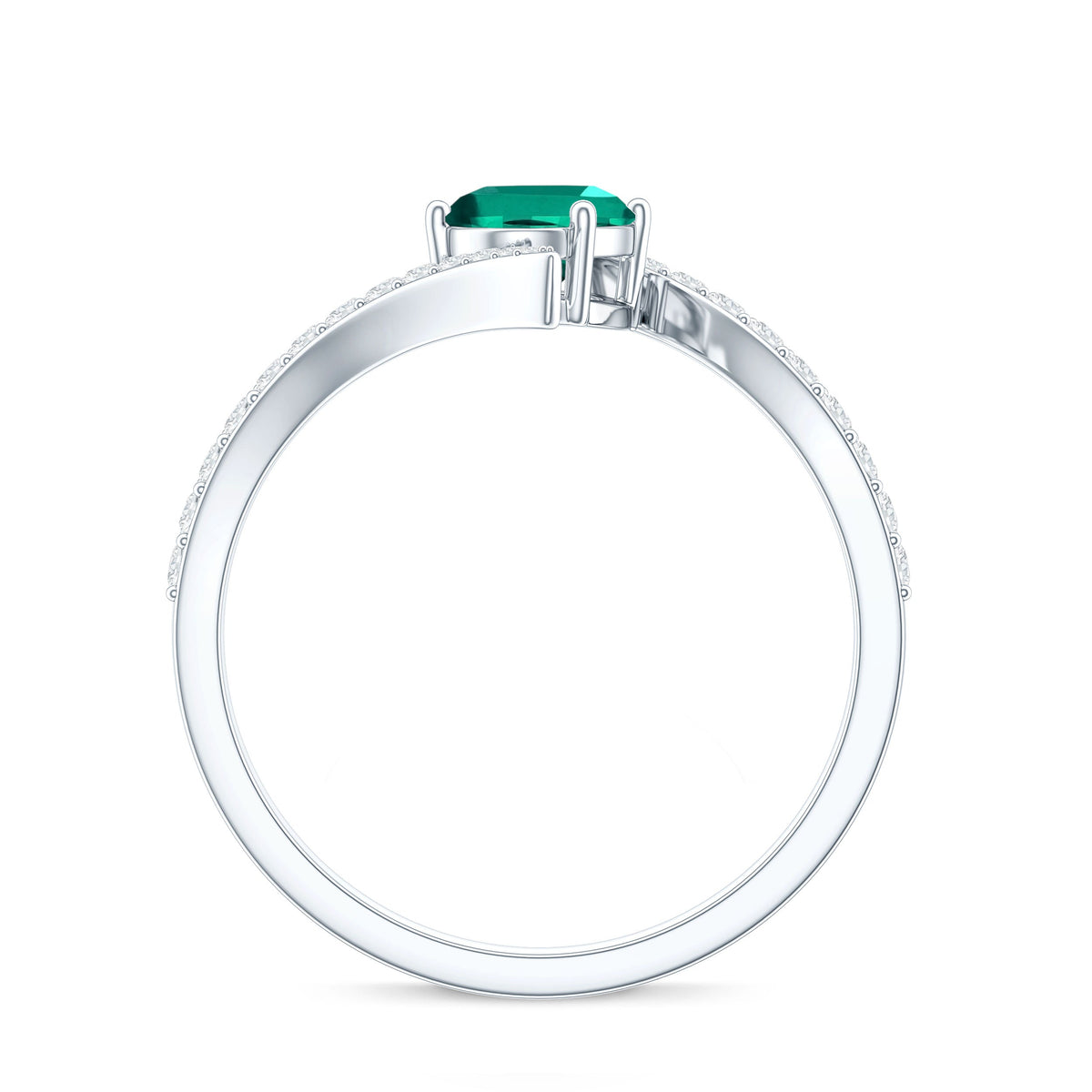 Oval Shaped 5X7 MM Lab Grown Emerald Bypass Engagement Ring