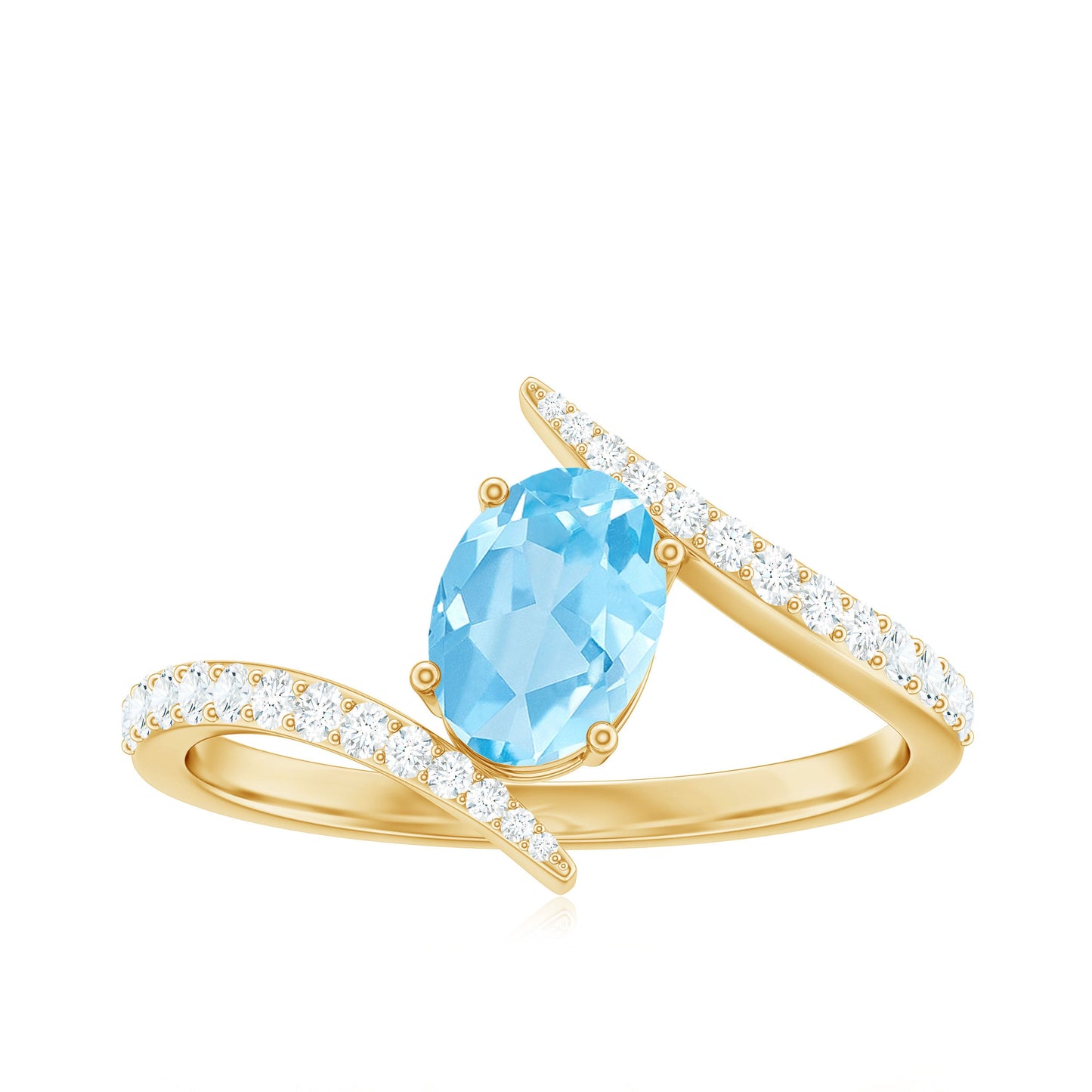 Natural Aquamarine Oval Engagement Ring with Diamond Bypass Shank