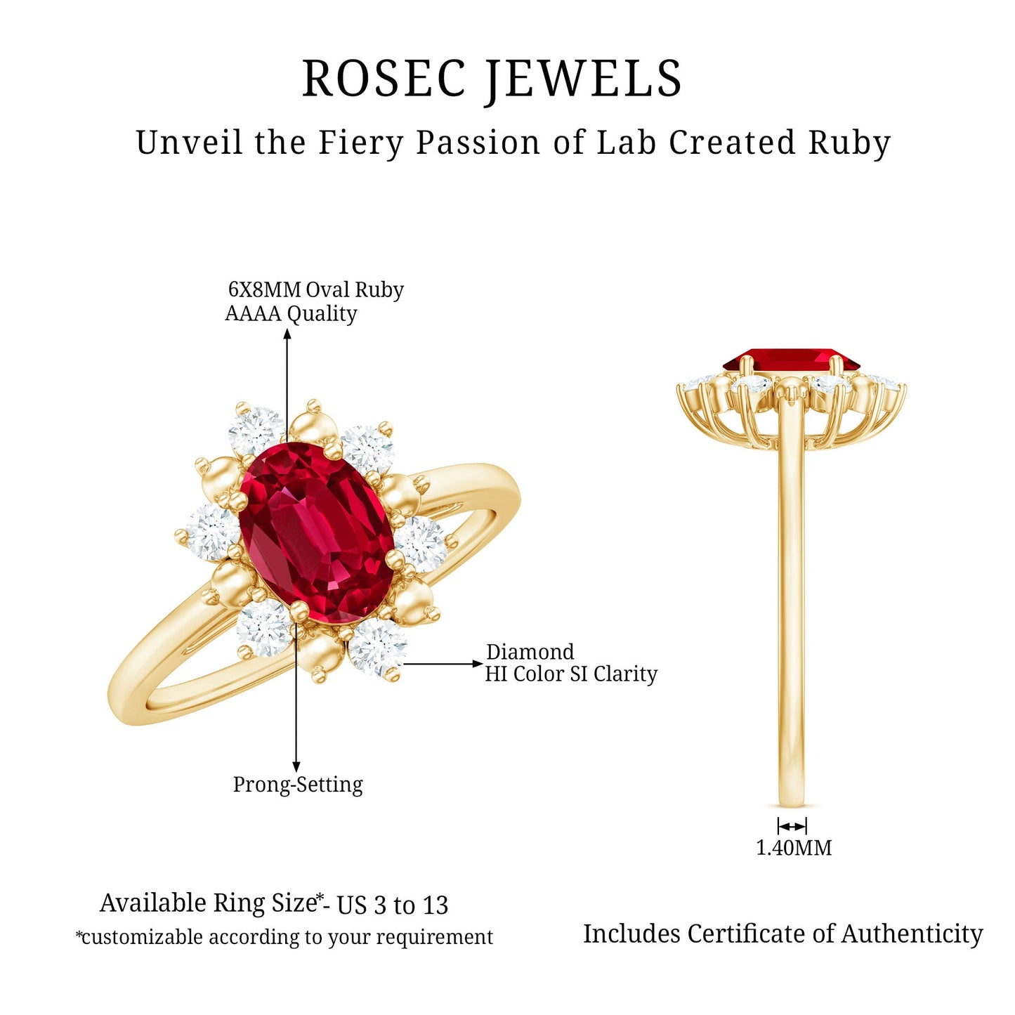 Lab Grown Ruby and Diamond Engagement Ring For Her