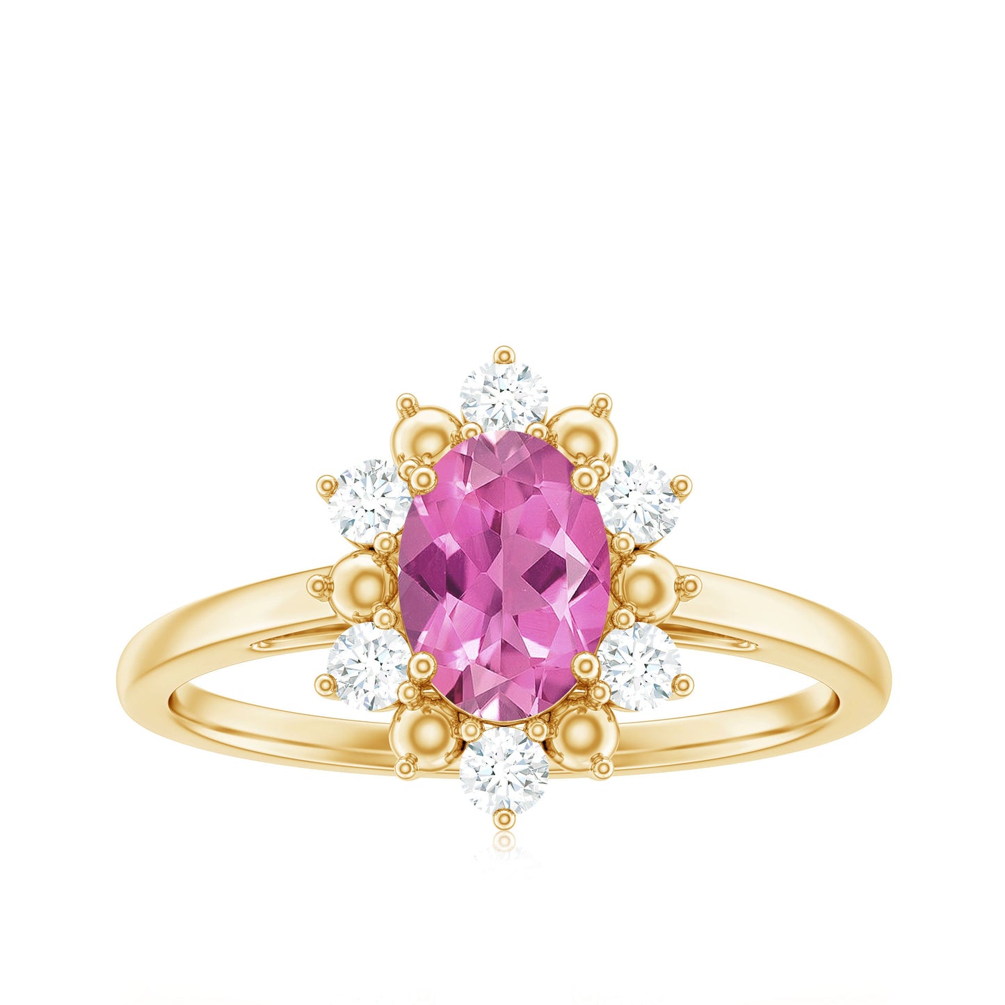 Oval Pink Tourmaline Floral Halo Engagement Ring with Diamond