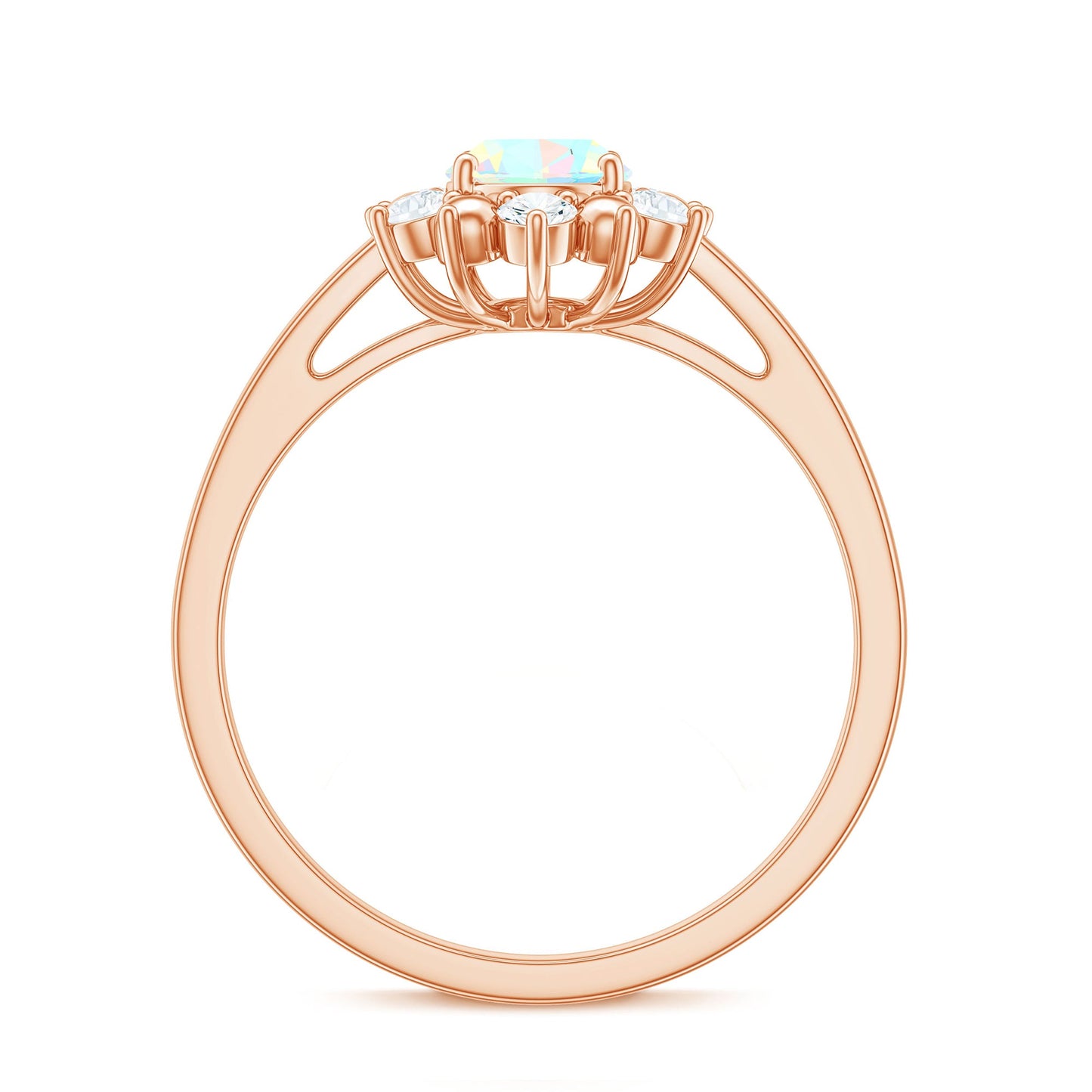 Natural 0.9 Carat Opalescent Oval Engagement Ring with Diamond Halo