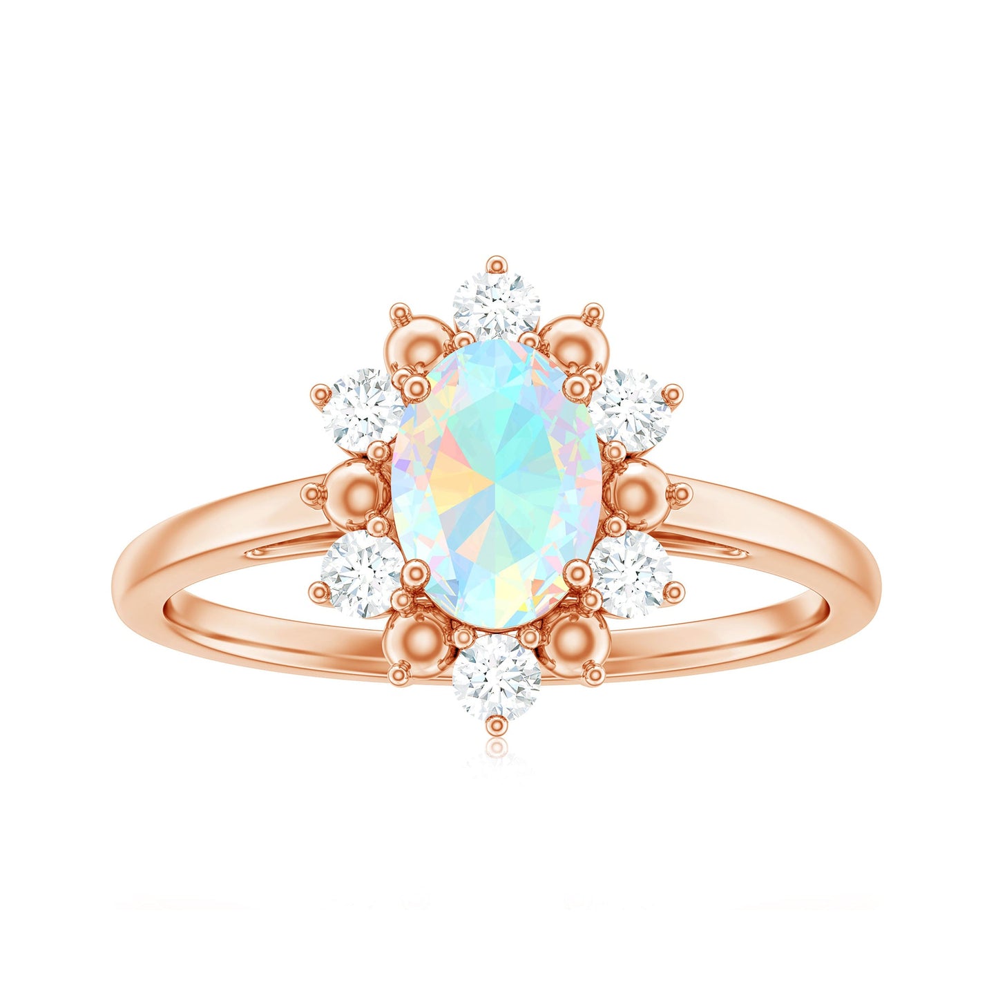 Natural 0.9 Carat Opalescent Oval Engagement Ring with Diamond Halo