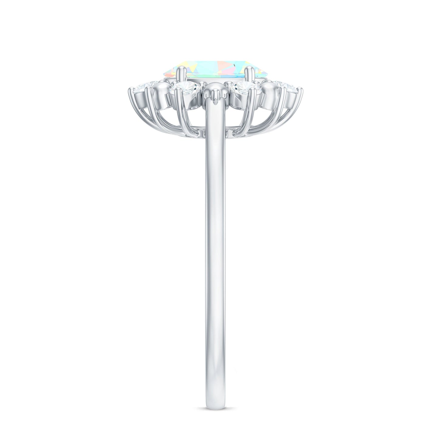 Natural 0.9 Carat Opalescent Oval Engagement Ring with Diamond Halo