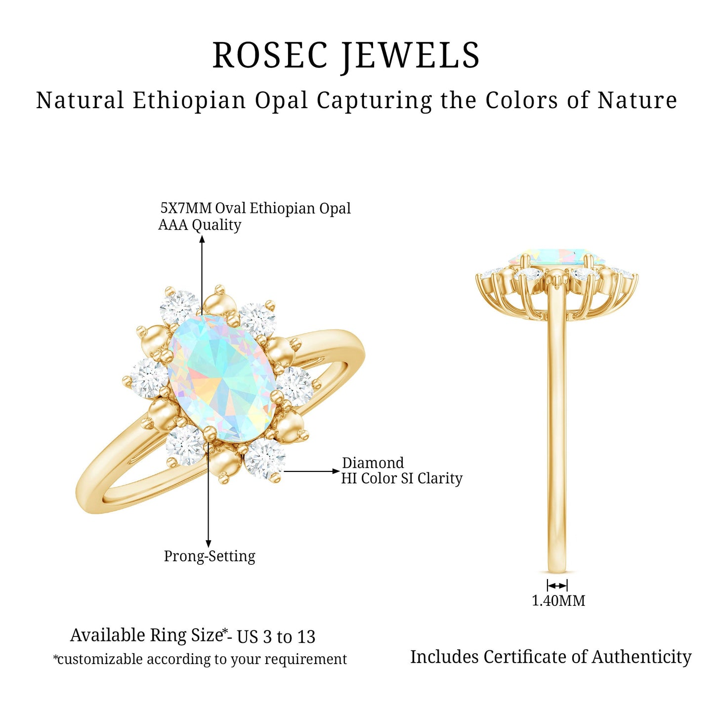 Natural 0.9 Carat Opalescent Oval Engagement Ring with Diamond Halo