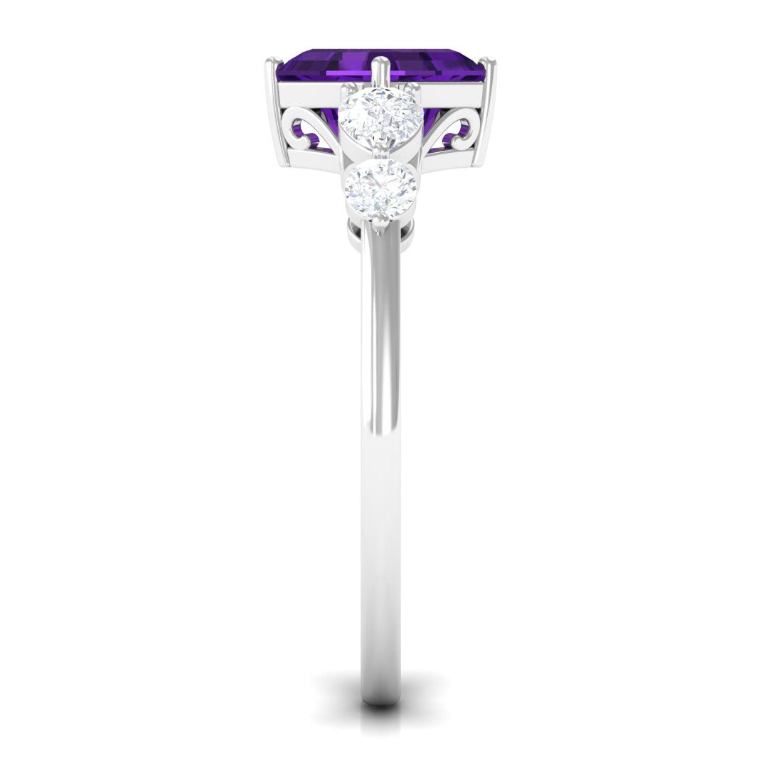 Natural 3 Carat Amethyst Asscher Cut Engagement Ring with Moissanite