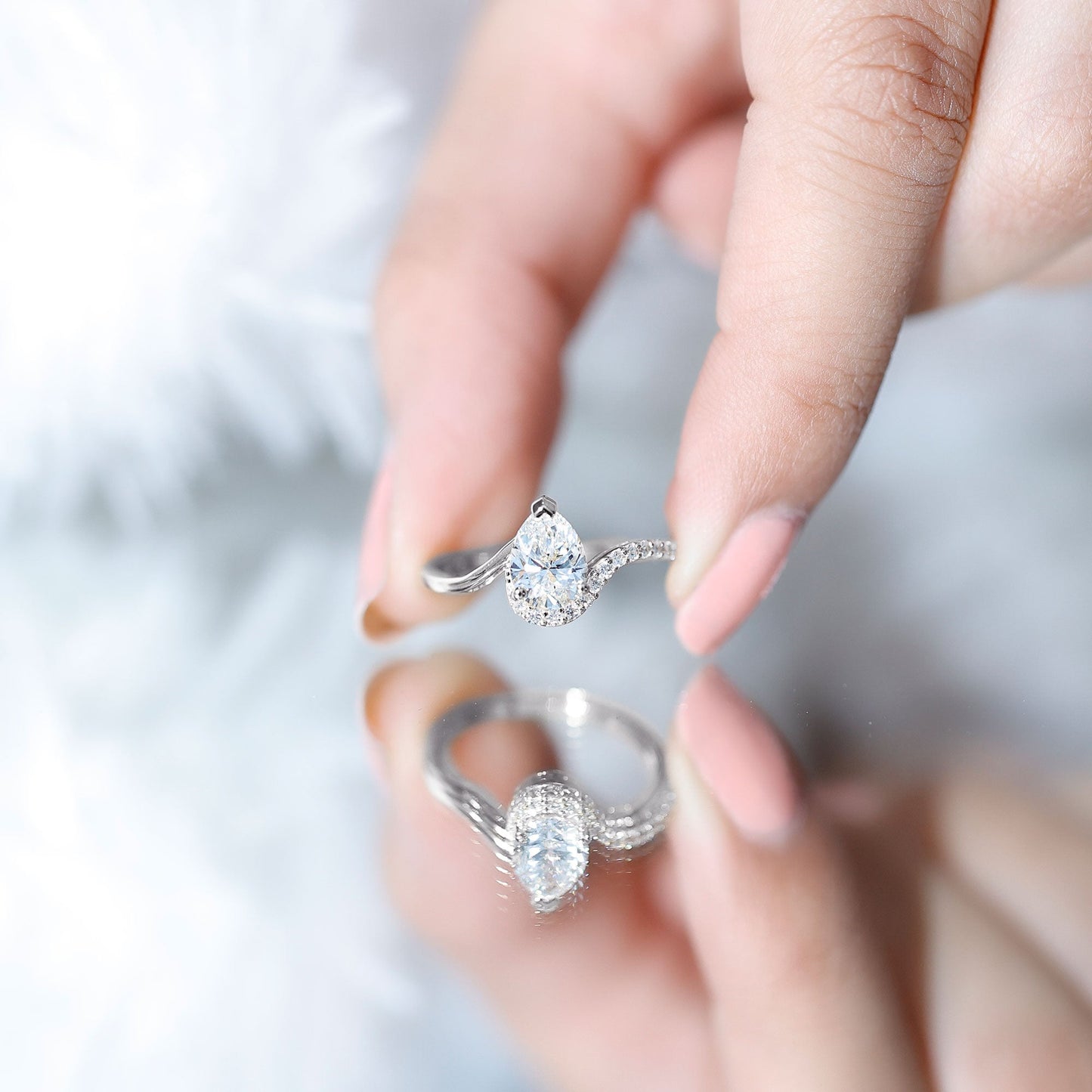 Certified Moissanite Designer Pear Shape Engagement Ring