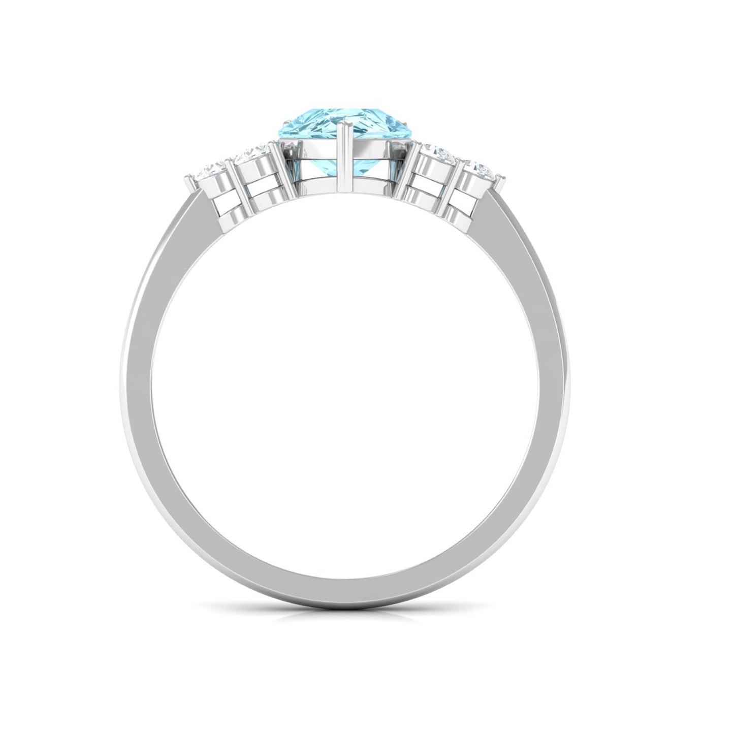Genuine Aquamarine Teardrop Engagement Ring with Diamond Trio