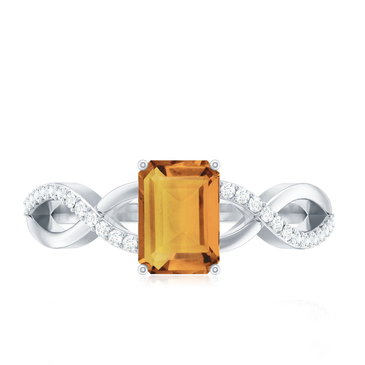 Real 1.8 Carat Citrine Emerald Cut Engagement Ring with Diamond Infinity Shank