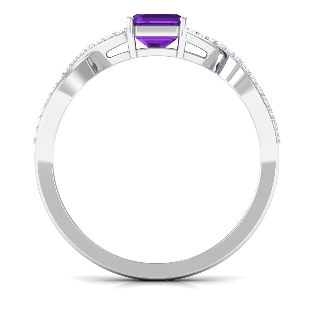 Real 1.4 Carat Amethyst Emerald Cut Engagement Ring with Diamond Infinity Shank