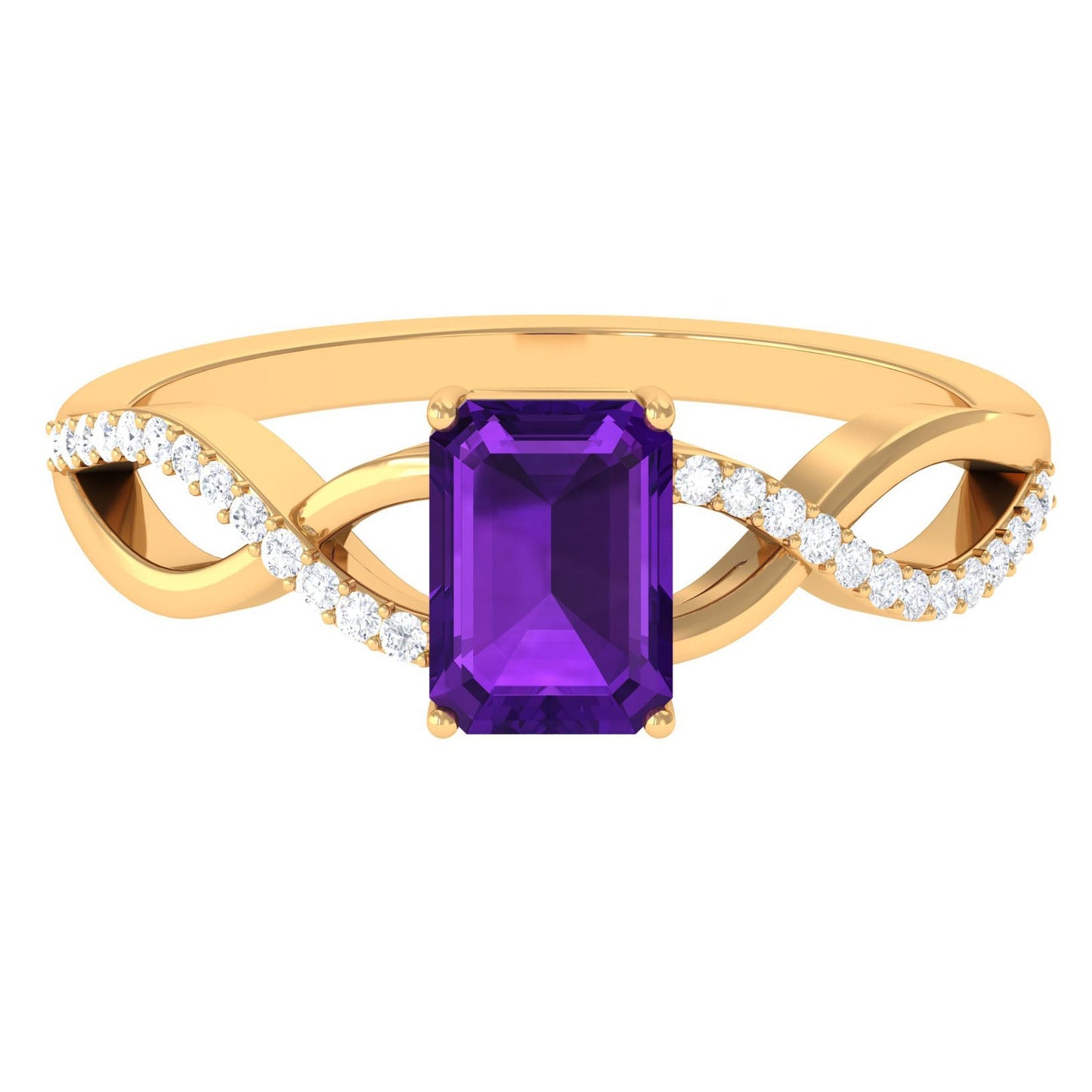 Real 1.4 Carat Amethyst Emerald Cut Engagement Ring with Diamond Infinity Shank
