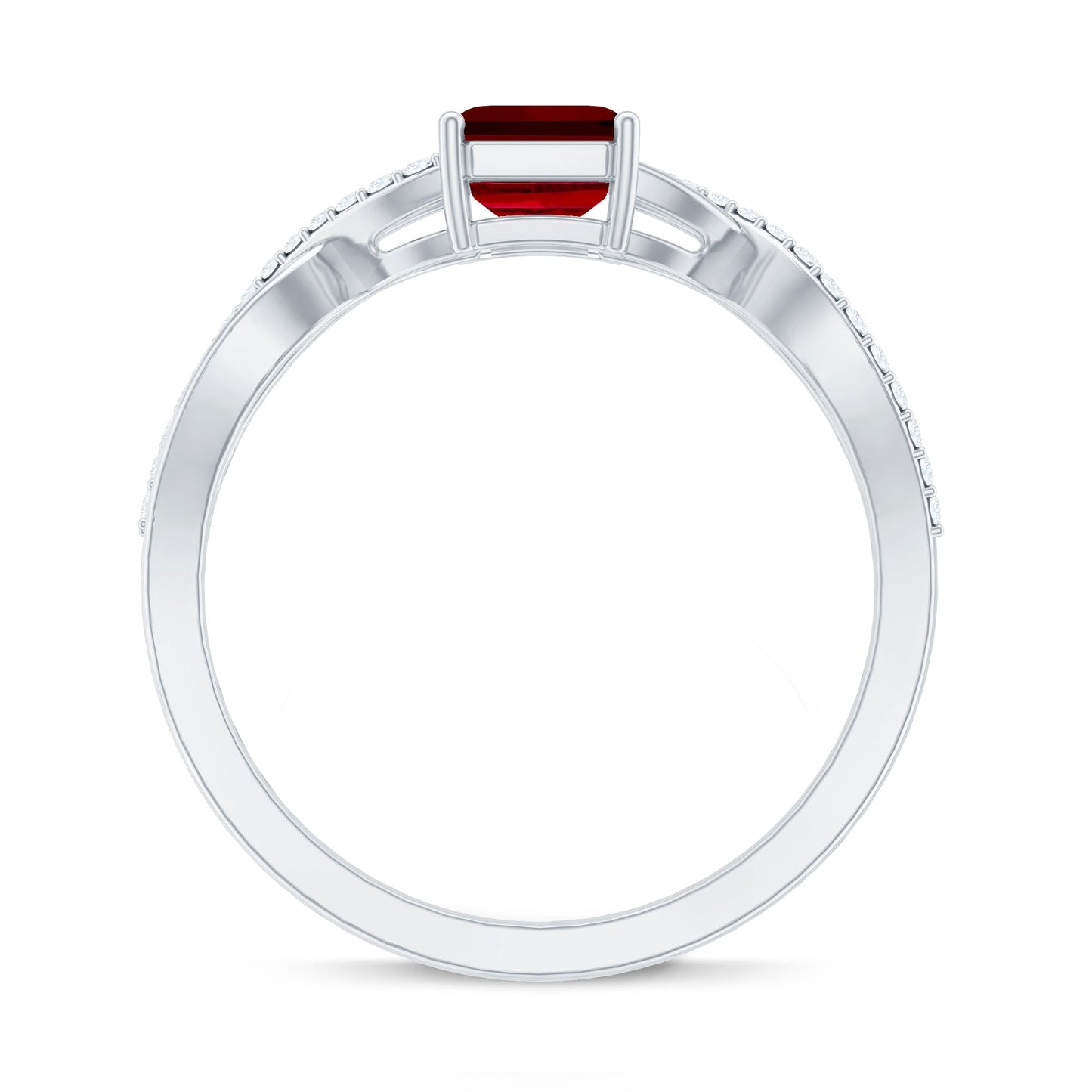 Emerald Cut Lab Grown Ruby and Diamond Infinity Engagement Ring