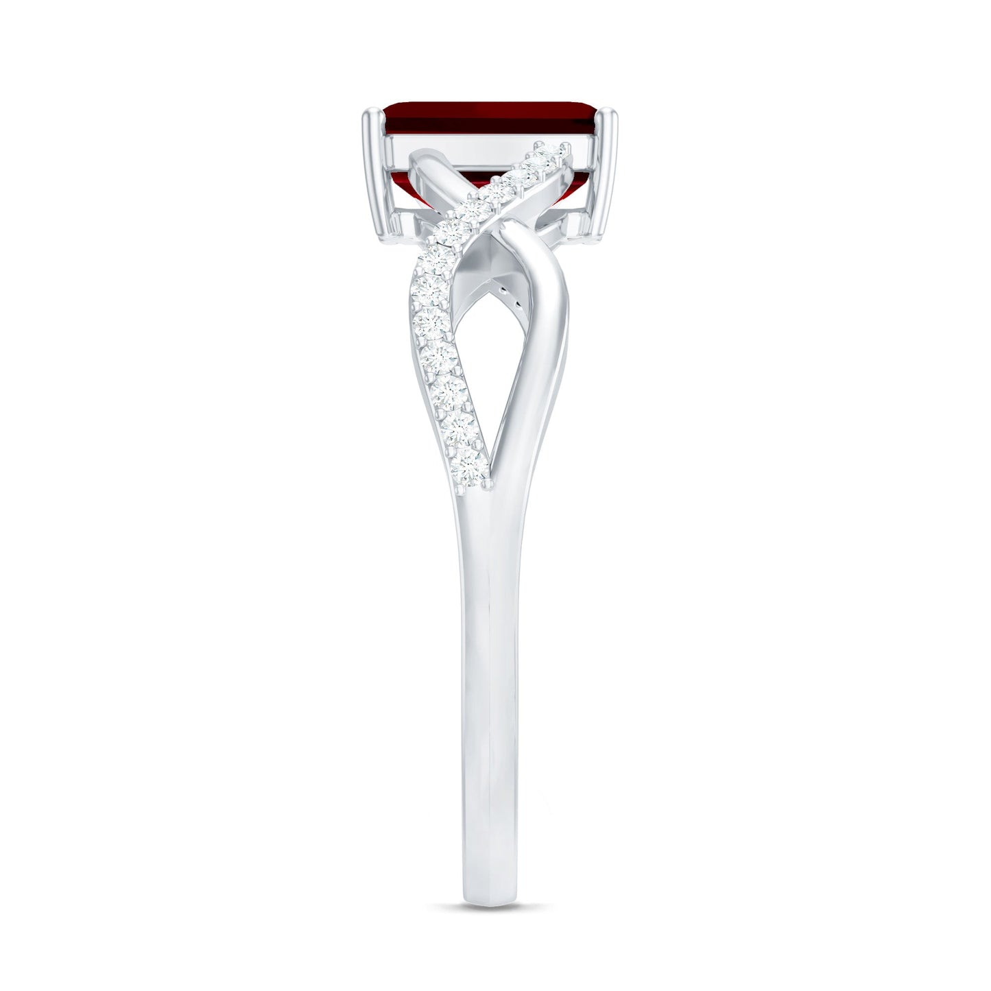 Emerald Cut Lab Grown Ruby and Diamond Infinity Engagement Ring