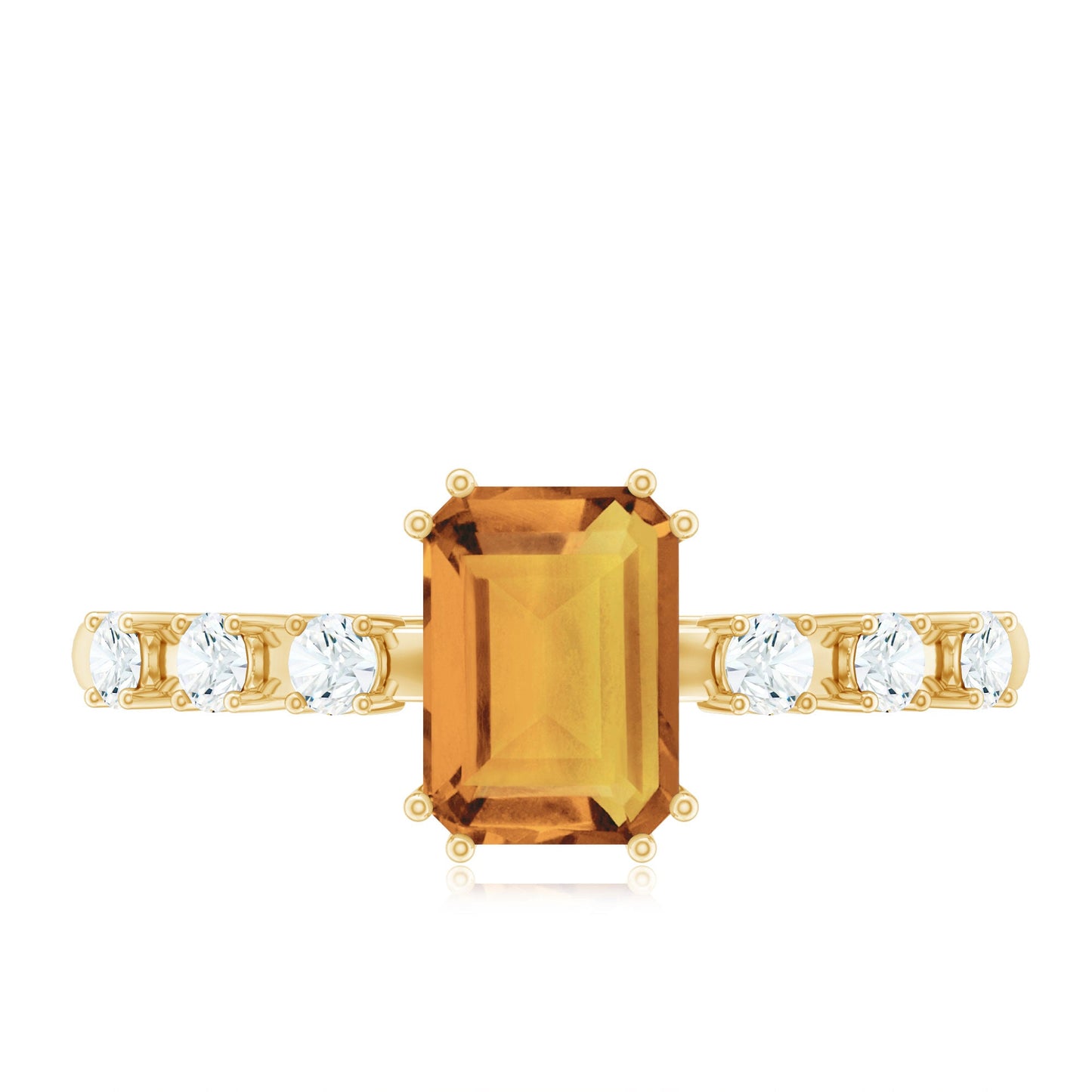 Natural Citrine Emerald Cut Engagement Ring with Diamond