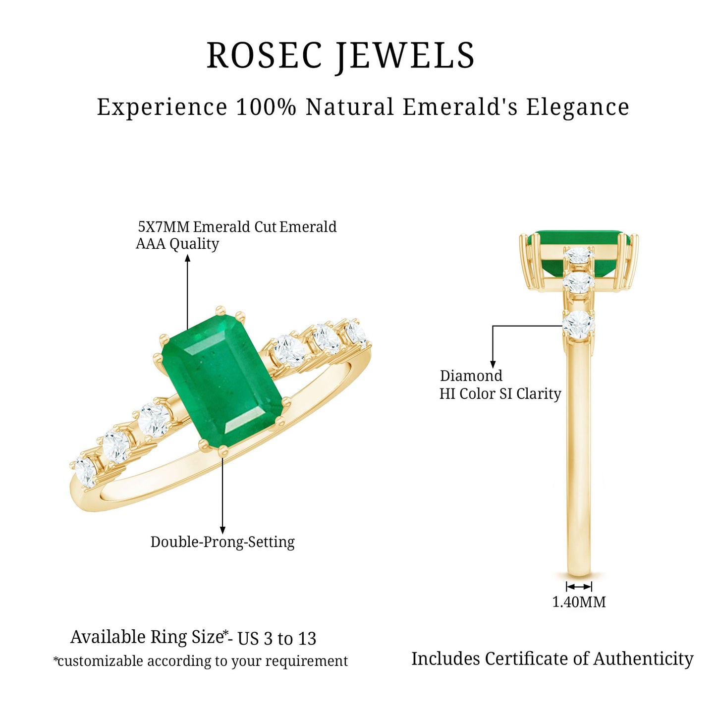 Natural Emerald Diamond Emerald Cut Engagement Ring