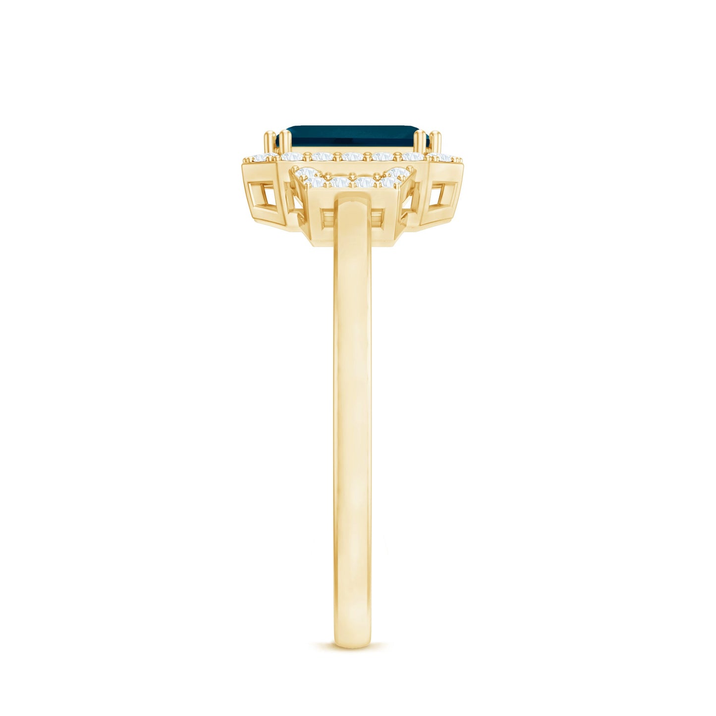 Emerald Cut Blue Topaz and Diamond Halo Engagement Ring