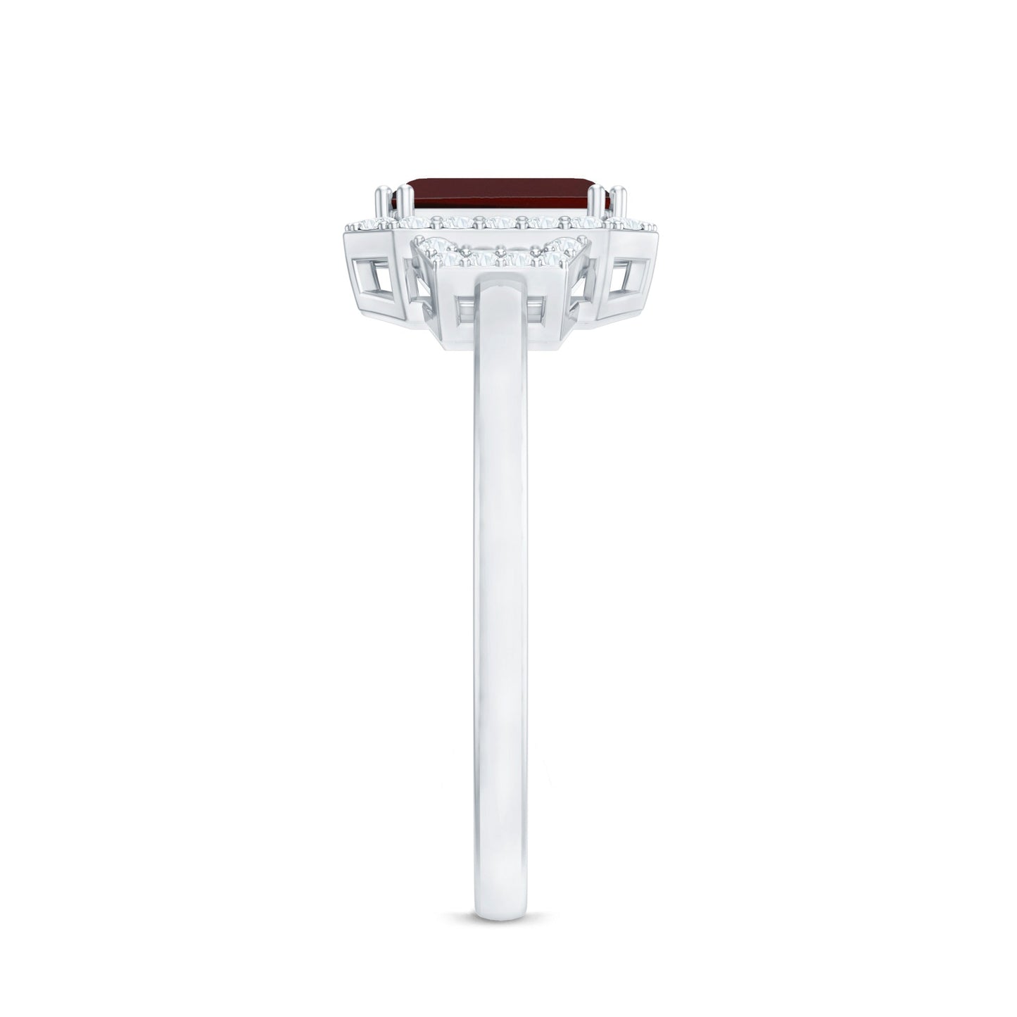 Real 2 Carat Garnet Emerald Cut Engagement Ring with Diamond Halo