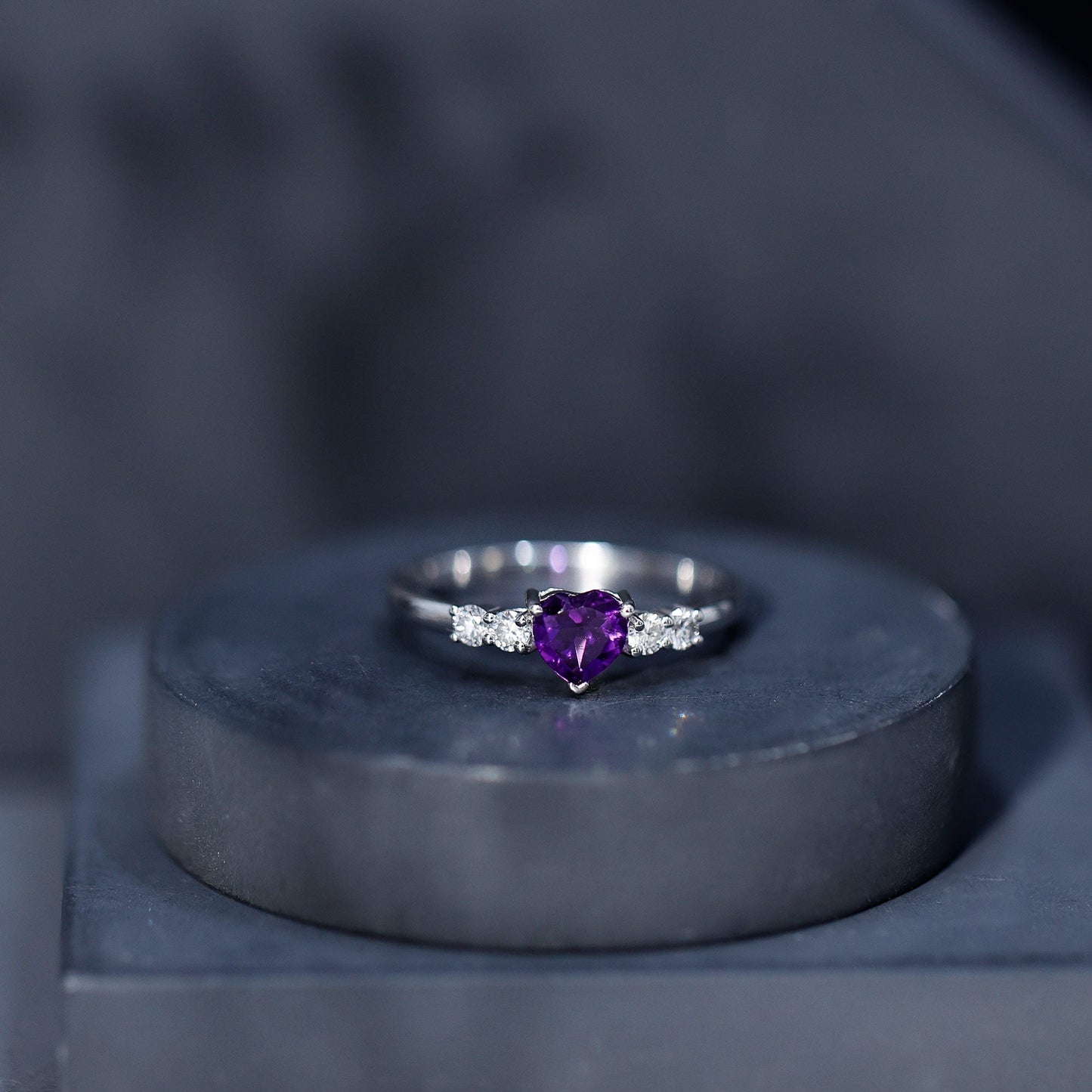 0.9 Carat Amethyst Heart Promise Ring with Diamonds