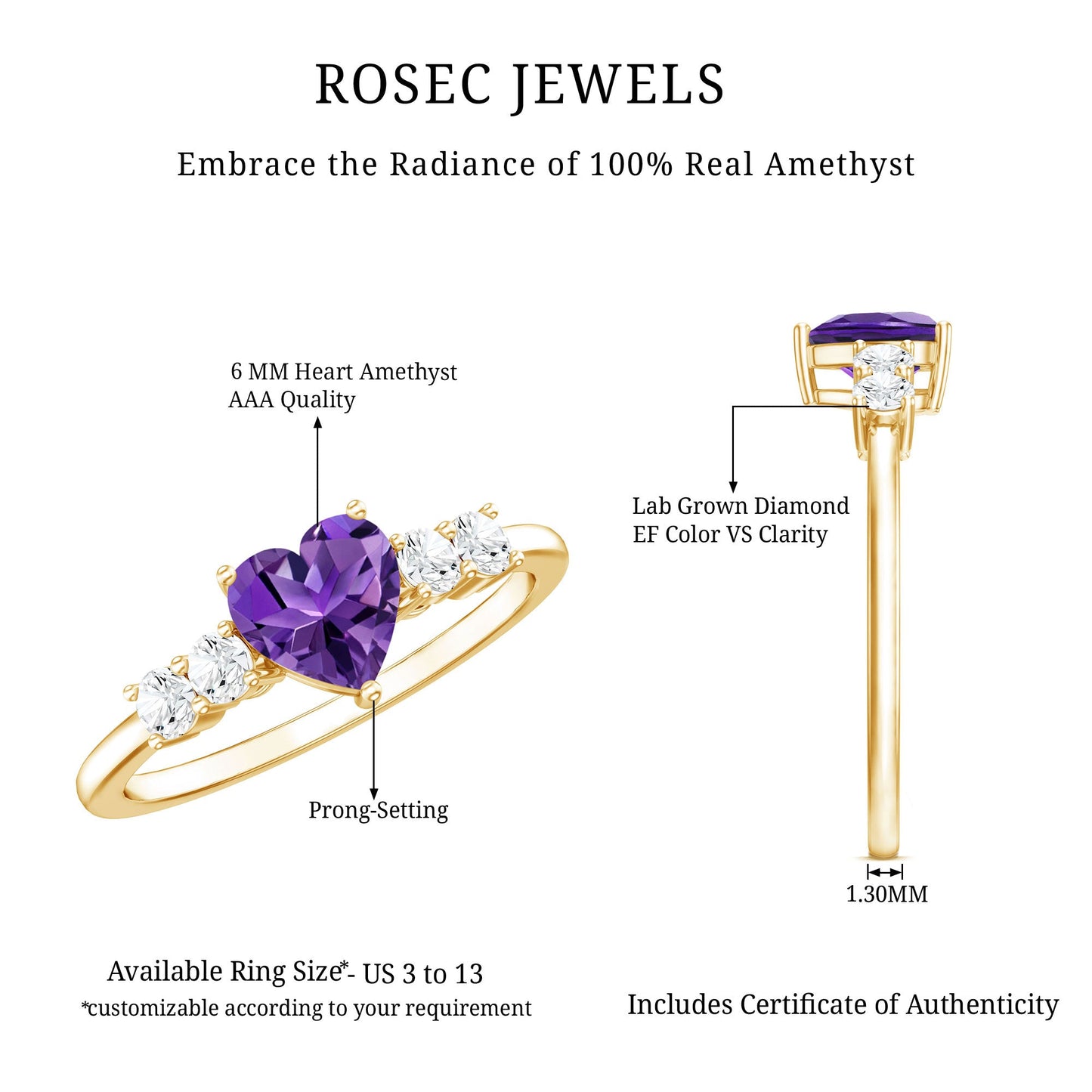 0.9 Carat Amethyst Heart Promise Ring with Diamonds