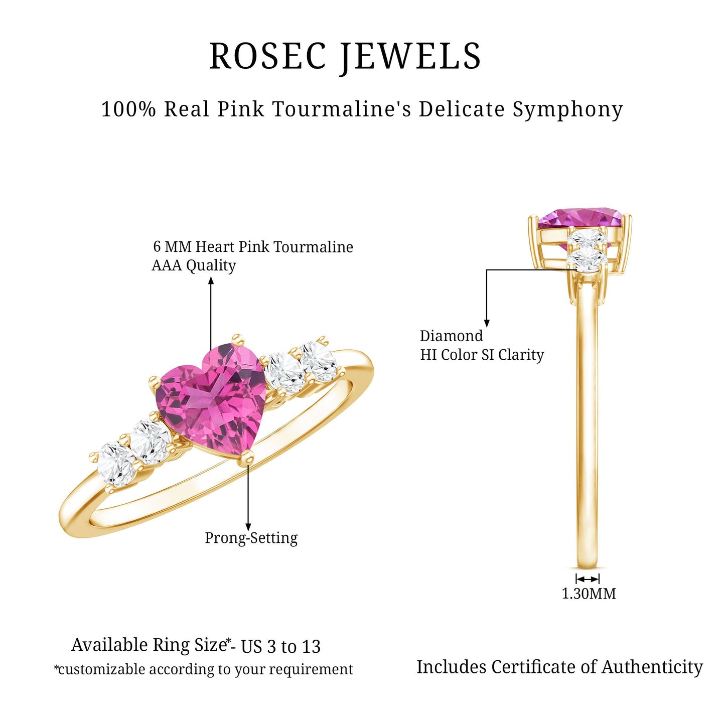 Heart Shape Pink Tourmaline Solitaire Promise Ring with Diamond