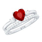 Heart Shape Created Ruby Ring Set with Diamond Enhancer