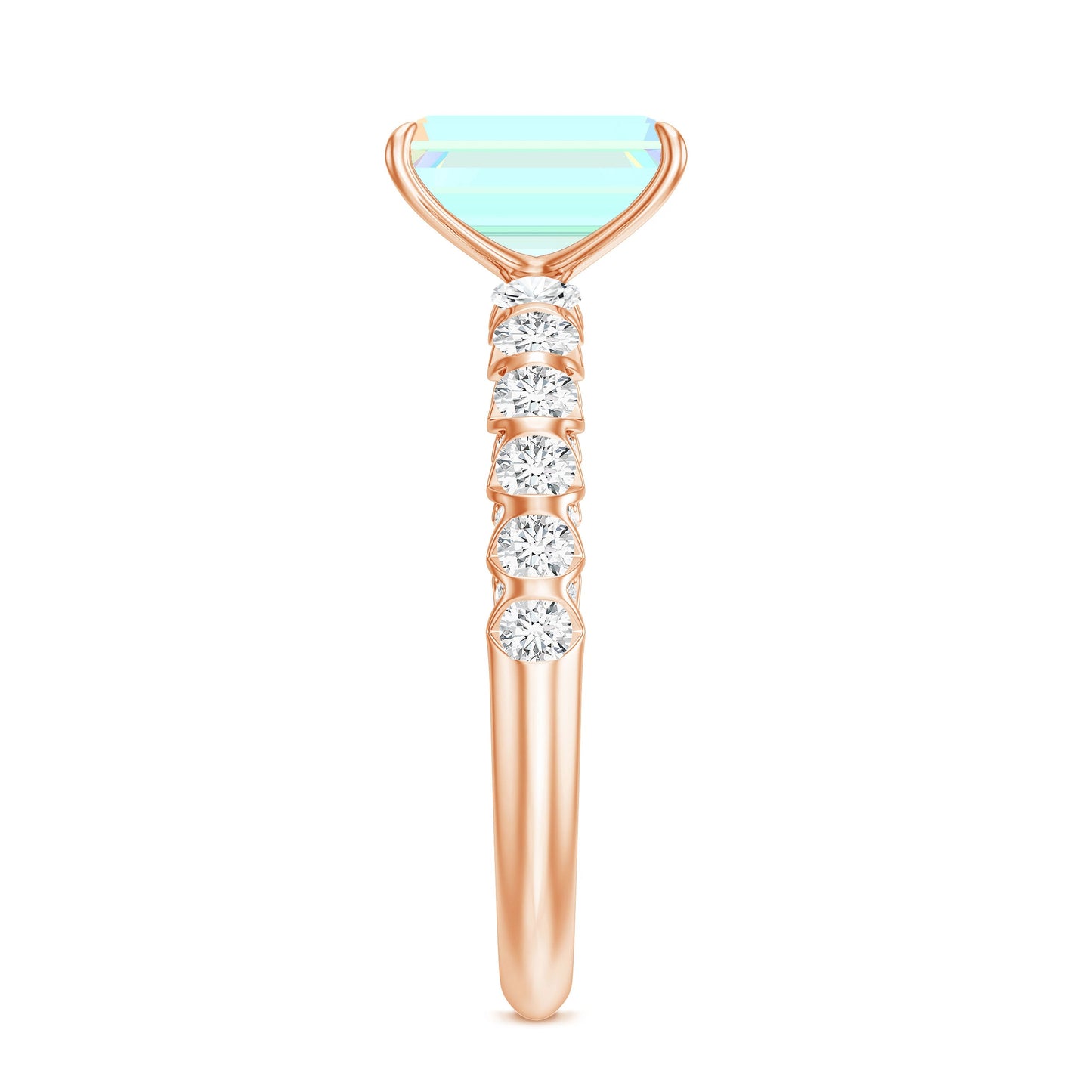 Genuine Ethiopian Opal Emerald Cut Engagement Ring with Diamond Side Stones