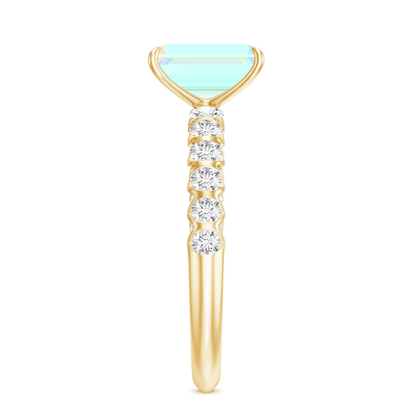 Genuine Ethiopian Opal Emerald Cut Engagement Ring with Diamond Side Stones