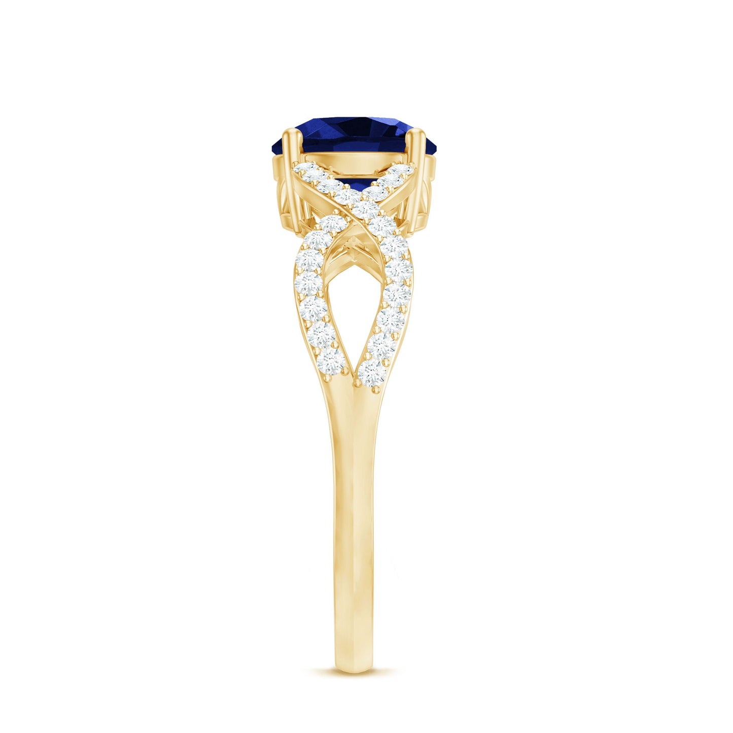 Certified Lab Grown Blue Sapphire Round Engagement Ring With Moissanite