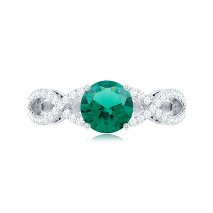 Certified Lab Grown Emerald Diamond Engagement Ring with Crossover Shank