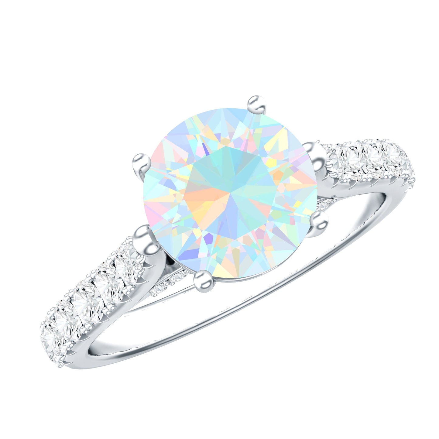 Natural 2 Carat Ethiopian Opal Diamond Engagement Ring with Side Stones