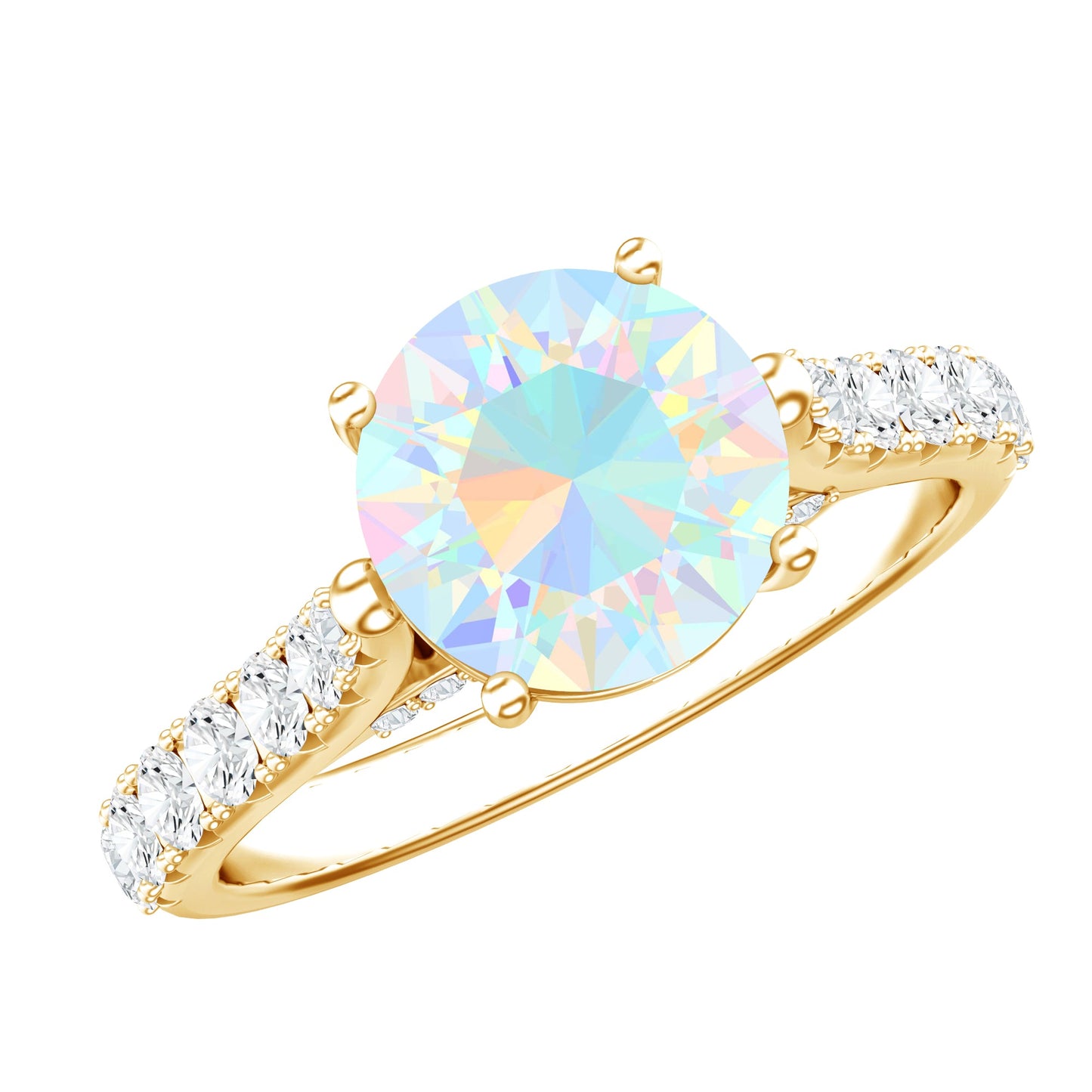 Natural 2 Carat Ethiopian Opal Diamond Engagement Ring with Side Stones