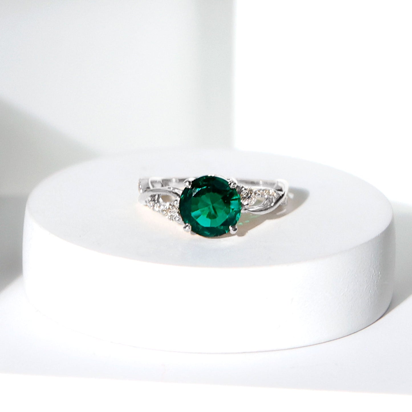 2 Carat Lab Grown Emerald and Diamond Engagement Ring with Crossover Shank