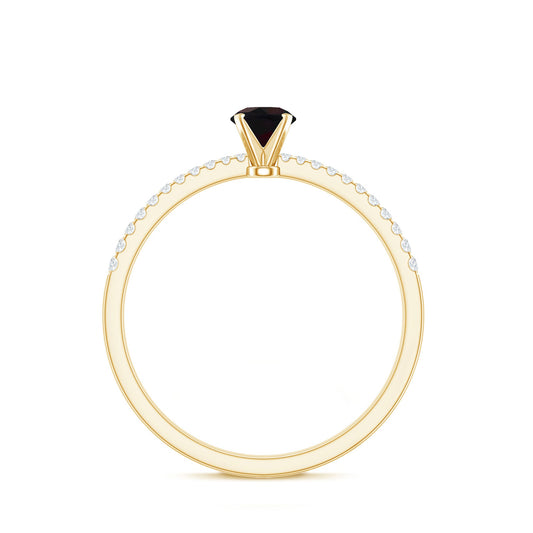0.4 Carat Round Black Opal Solitaire Engagement Ring with Diamond