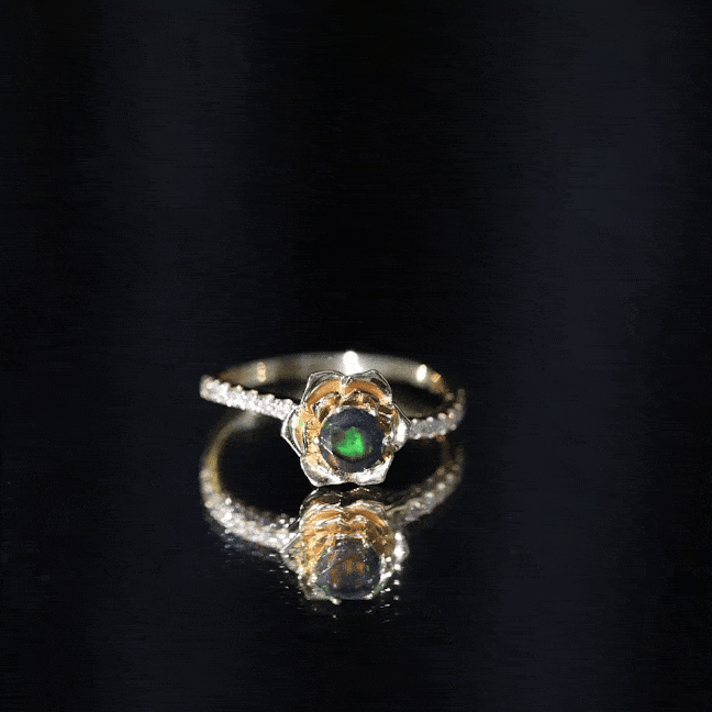 Real Black Opal and Diamond Flower Engagement Ring