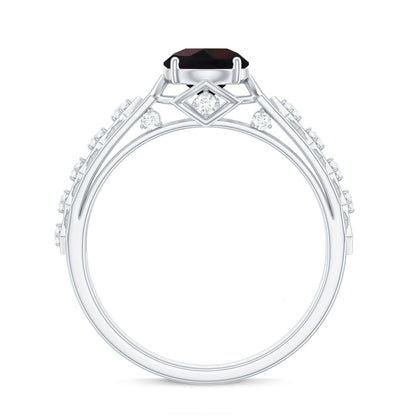 0.8 Carat Round Black Opal Solitaire Art Deco Ring with Diamond