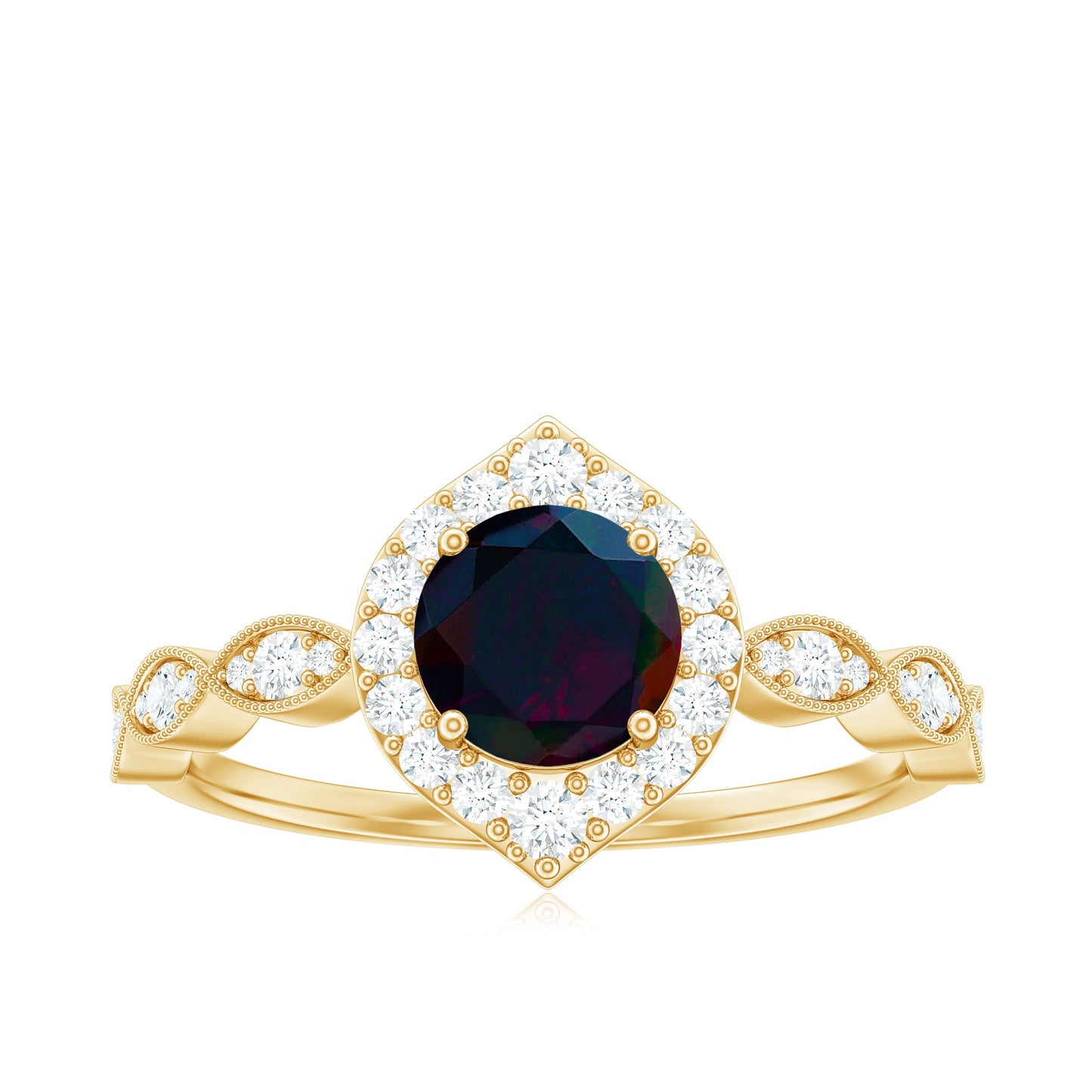 0.8 Carat Black Opal Vintage Engagement Ring with Diamond Accent