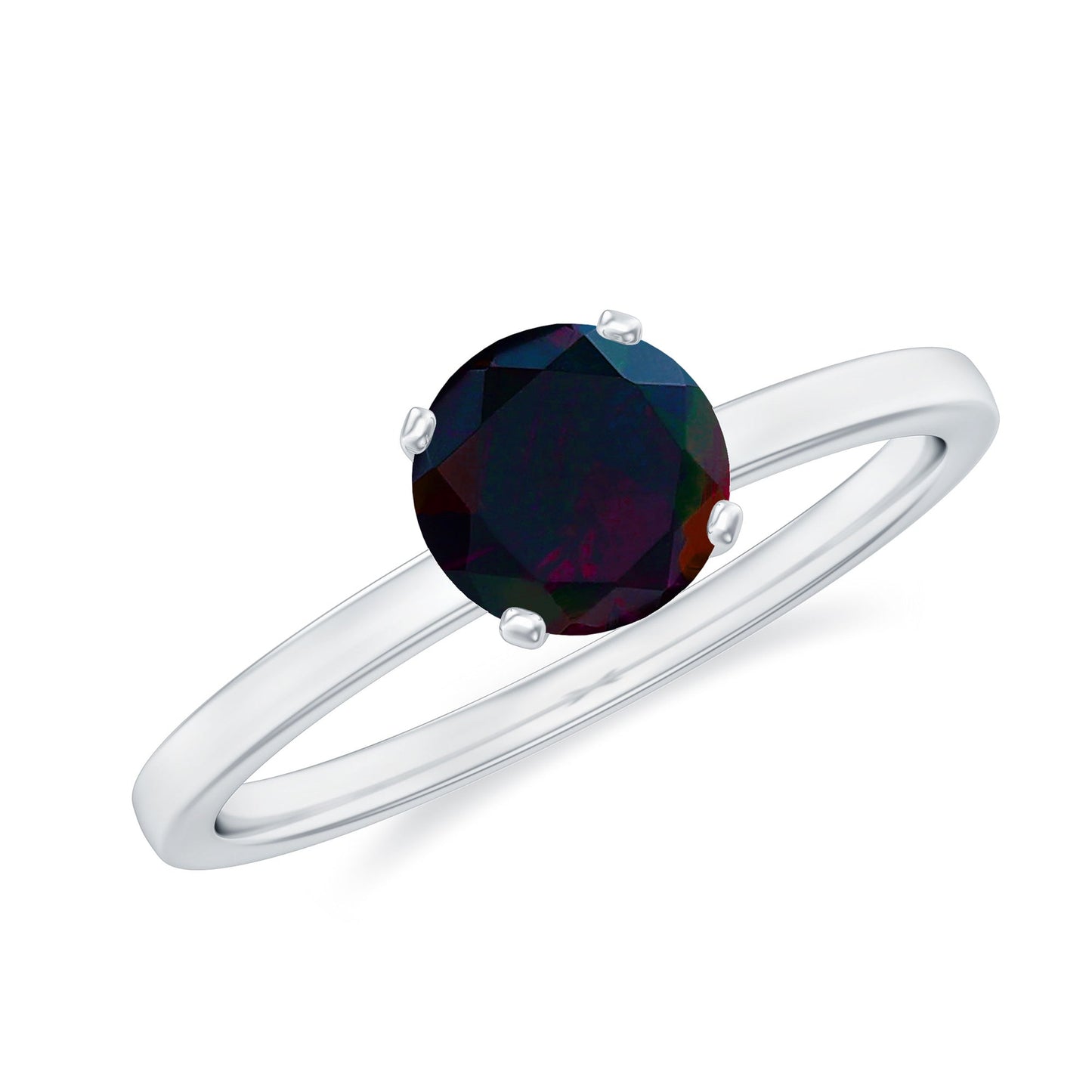 Genuine Black Opal Solitaire Ring for Women