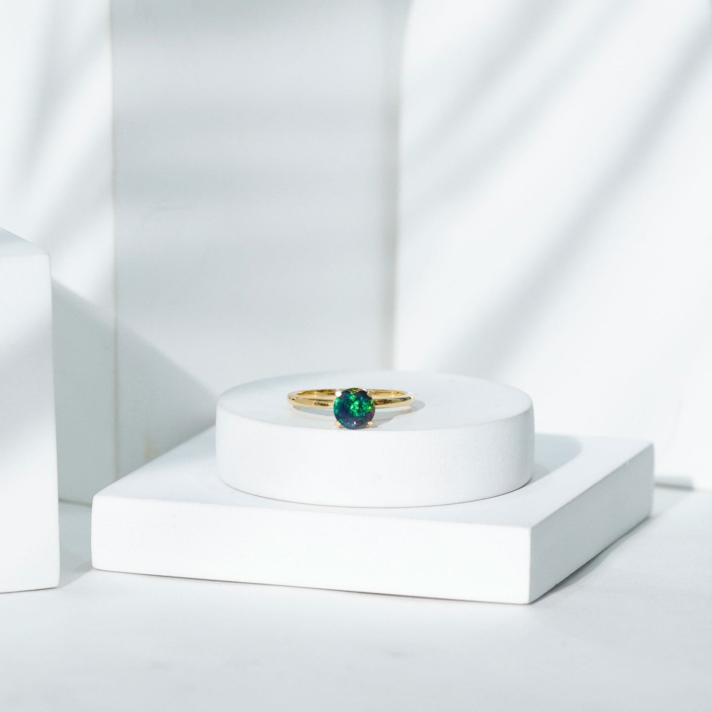 Genuine Black Opal Solitaire Ring for Women