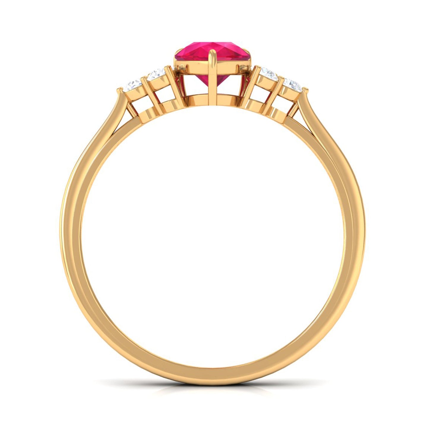 Natural 0.8 Carat Ruby Teardrop Engagement Ring with Diamond Trio