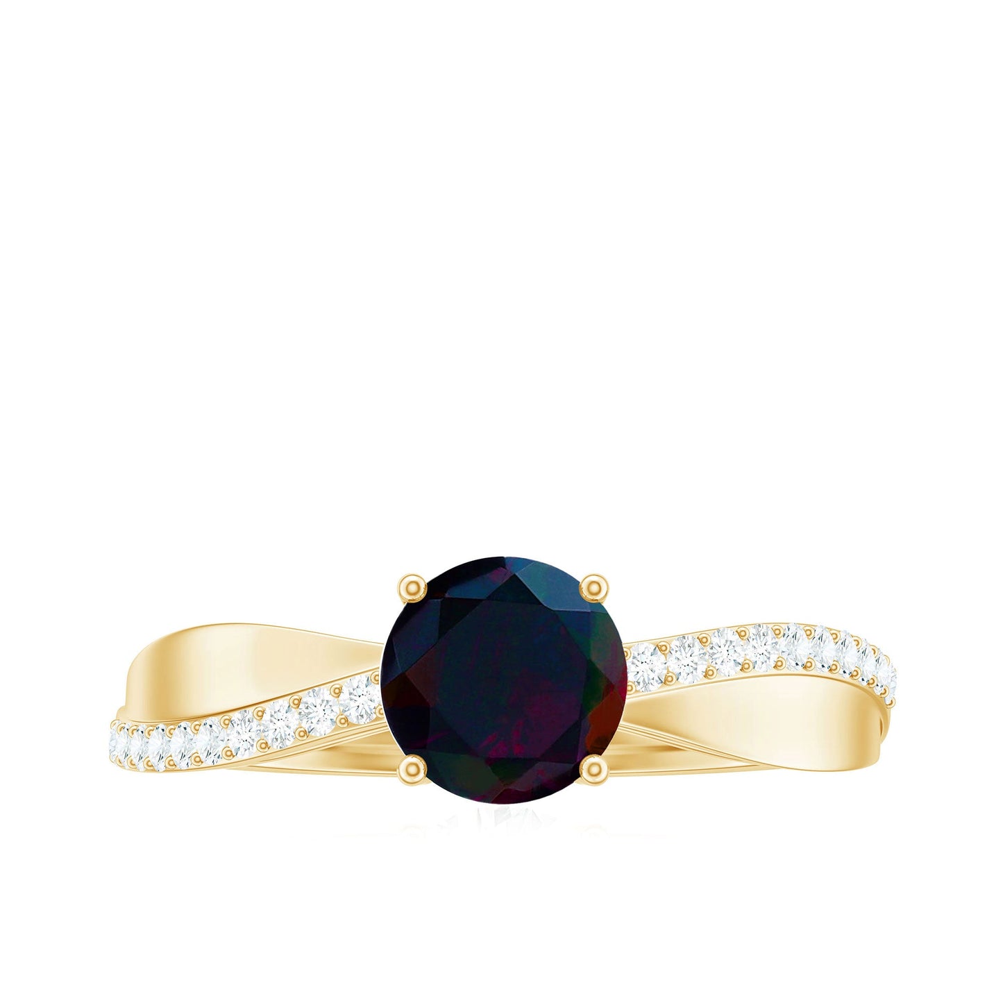 Classic Black Opal and Diamond Solitaire Engagement Ring