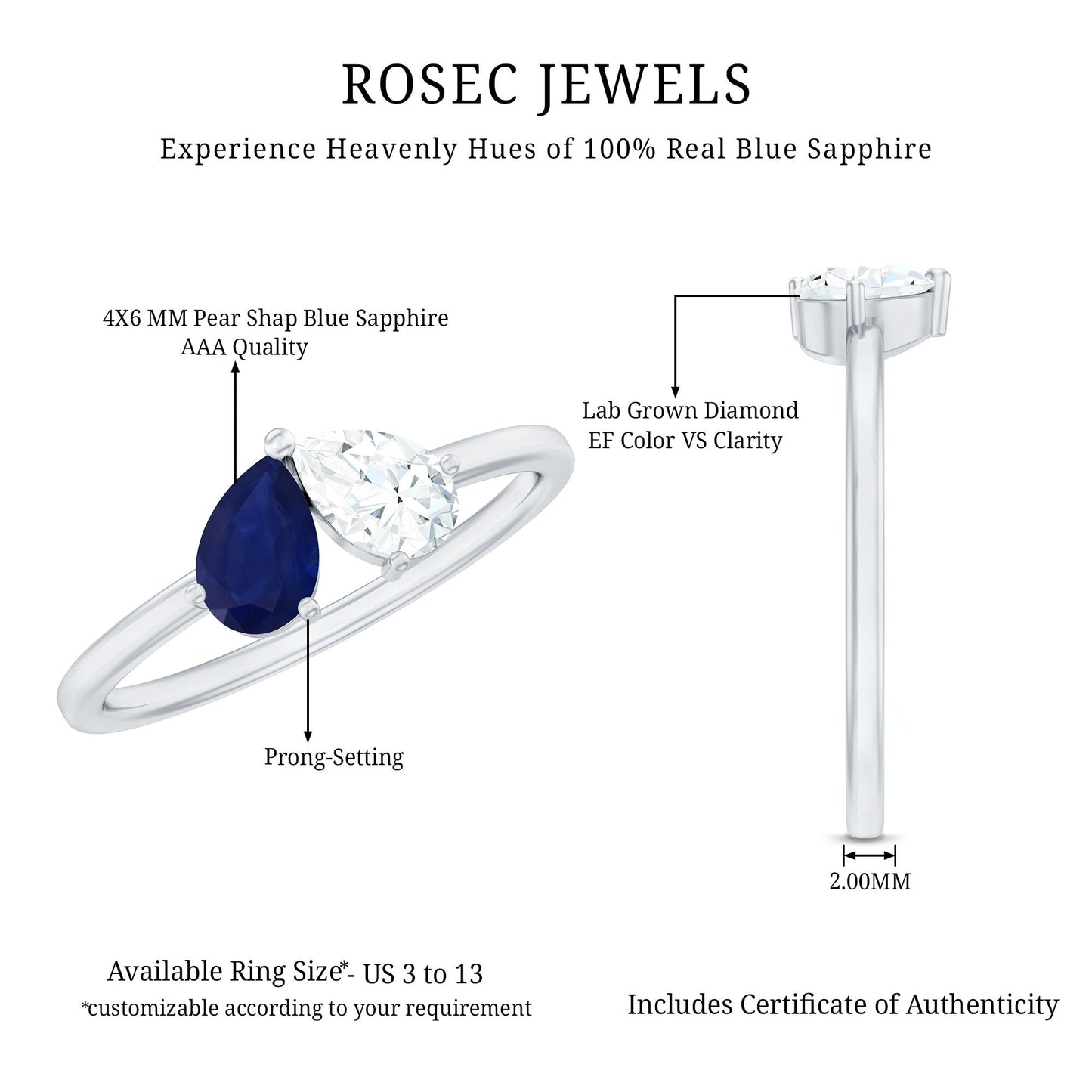 Blue Sapphire and Diamond Toi Et Moi Ring