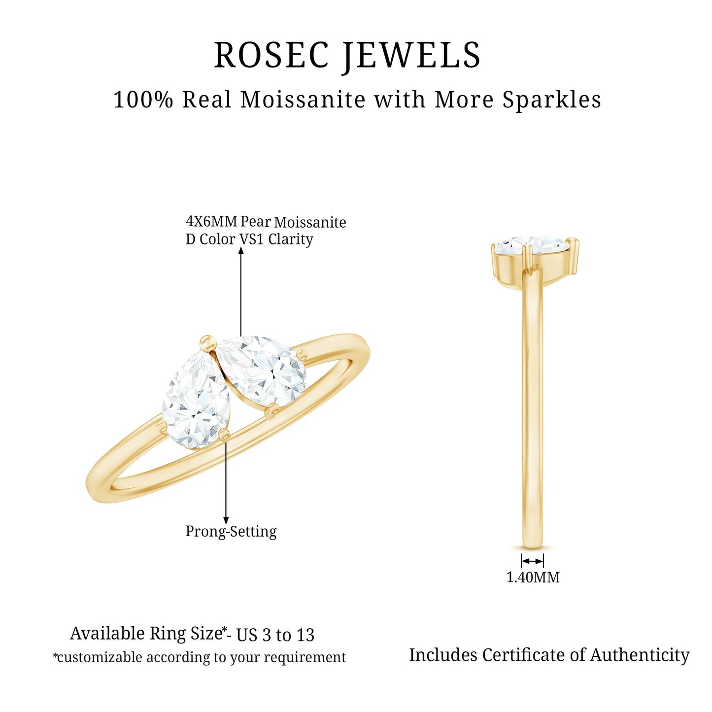 Moissanite Two Stone Promise Engagement Ring