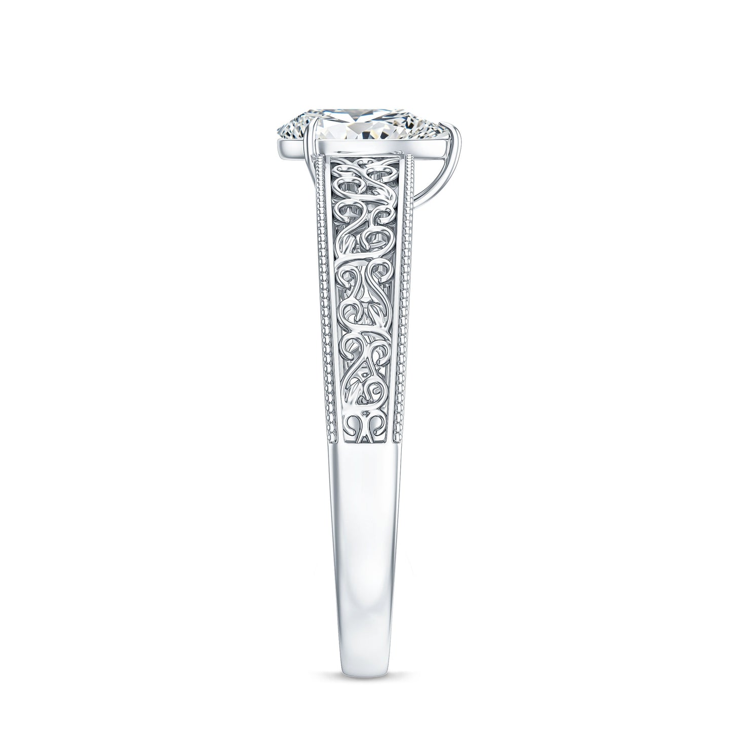 Pear Shape Lab Grown Diamond Vintage Inspired Solitaire Ring