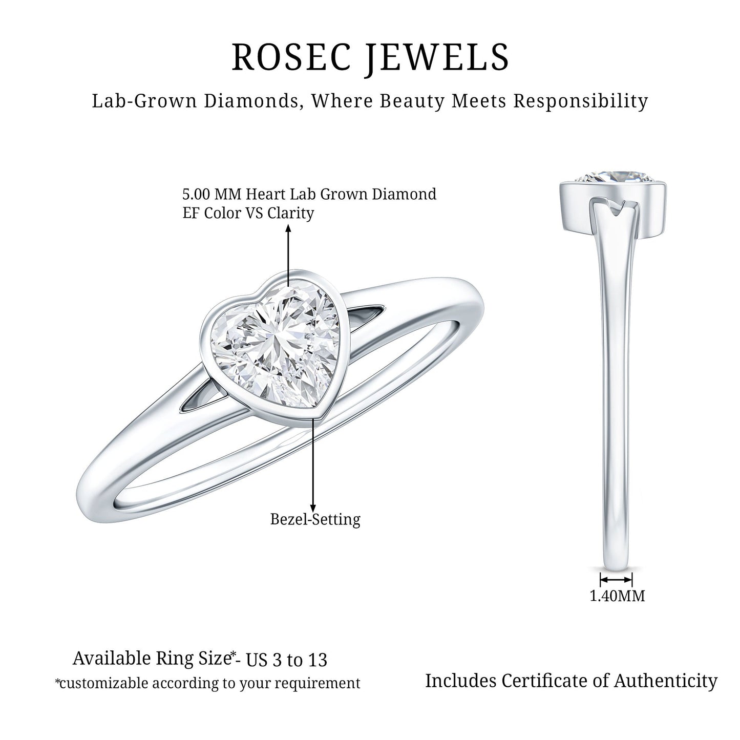 Heart Shape Lab Grown Diamond Solitaire Ring in Split Shank