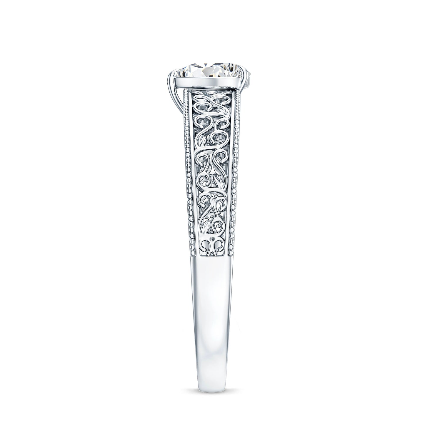 Vintage Inspired Heart Shape Lab Grown Diamond Solitaire Filigree Ring
