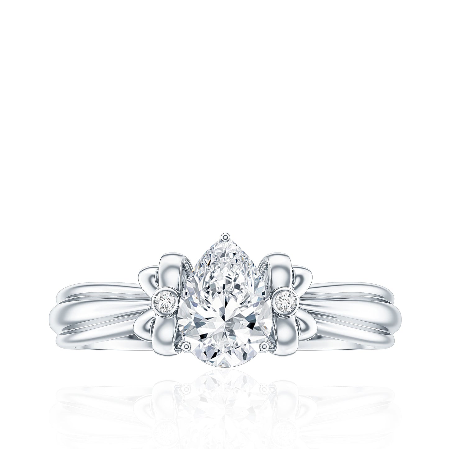 Pear Cut Lab Grown Diamond Solitaire Engagement Ring with Bow