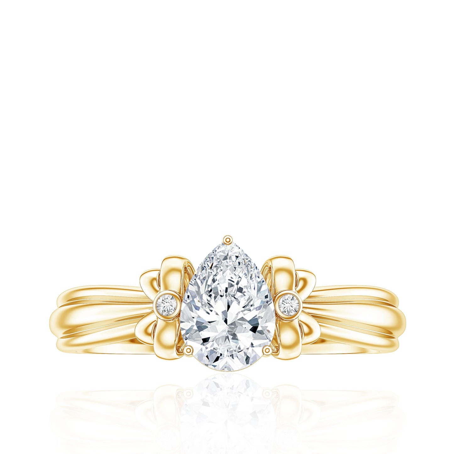 Pear Cut Lab Grown Diamond Solitaire Engagement Ring with Bow