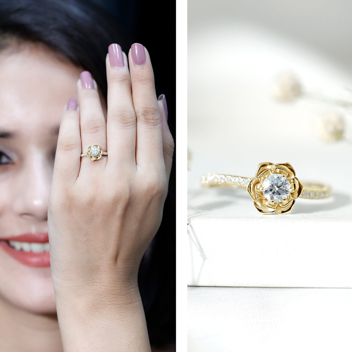Nature Inspired Floral Engagement Ring with Lab Grown Diamond